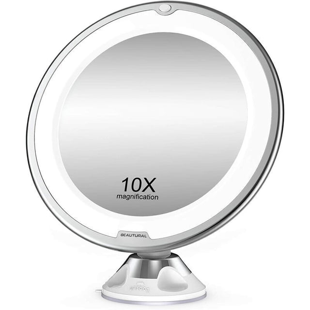 10x Magnifying Mirror with LED Lights, 360° Adjustable, Portable Cosmetic Mirror for Bathroom Travel