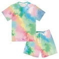 thumbnail image 3 of Favoffer Summer Unisex Kids Multicolor Tie-Dye Graphic 2-Piece Set Round Neck Short Sleeve Stretchy Relaxed Fit Outfit Casual Travel Home Play 3-14Y, 3 of 4