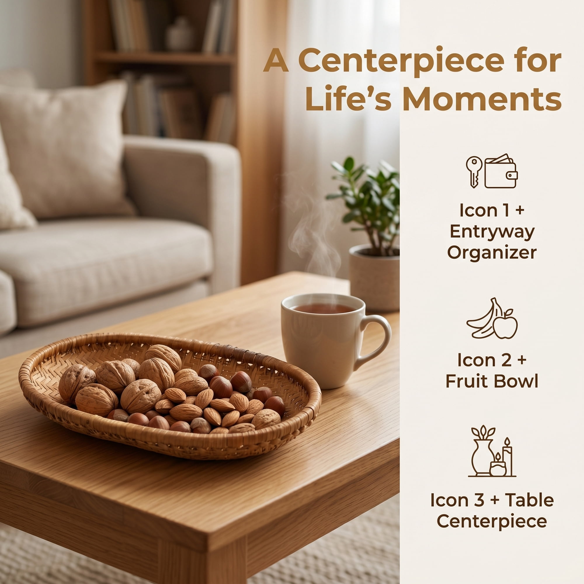 Unique Bargains Rattan Serving Tray Woven Rectangular Bamboo Basket Brown 10.6*7.1*1.6inch