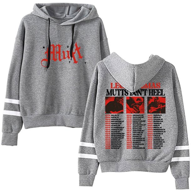 Leon Thomas Mutts Don't Heel Tour 2025 Sudaderas con capucha sin bolsillo Barras paralelas Manga Streetwear,Grey,XXL