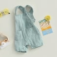 thumbnail image 4 of Gupgi Suspender Jumpsuit for Baby Boy Girl Summer Solid Color Sleeveless Loose Short Romper with Pockets, 4 of 9