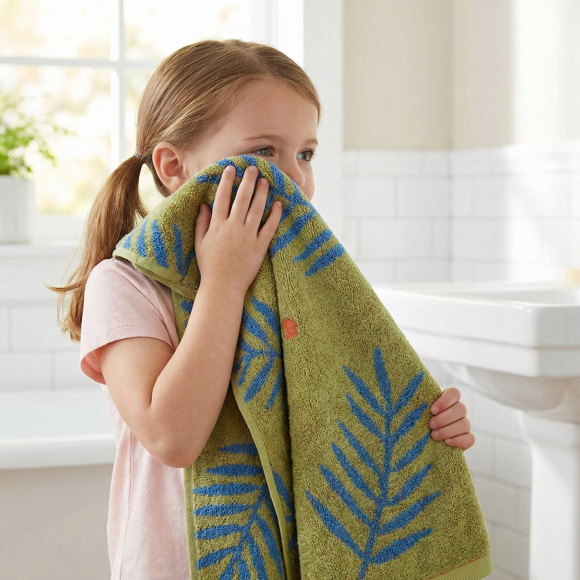 Unique Bargains Cotton Soft Hand Towel Leaf Pattern Absorbent Towel Green 29" x 13"