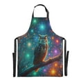 thumbnail image 2 of Kitchen Apron with 2 Pockets Adjustable waterproof Cooking Aprons for Women Men Chef Owl on Branch with Colorful Star, 2 of 7