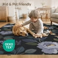 thumbnail image 4 of ODIKA 8'x10' Navy Floral Elegance Future Nature Washable Area Rug Timeless Botanical Design with Modern Flair Non-Slip Chair-Friendly Mat for Dining Room, Large Office, Lounge, 4 of 7