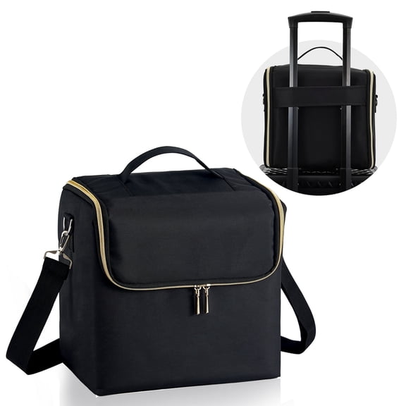 Zrvoemi Extra Large Makeup Case 4 Trays Cosmetic Storage Handbag Travel Makeup Bag with Shoulder Strap Luggage Sleeve, Black