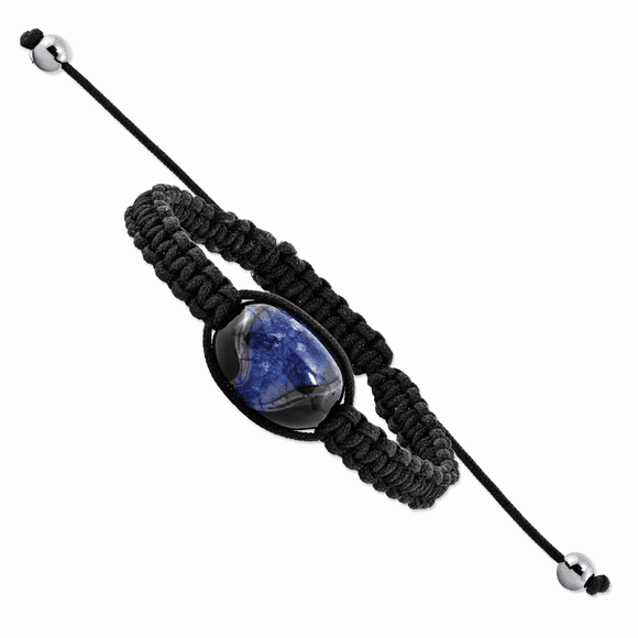 13x19mm Blue Crystal Agate w/ Hematite Beads Black Cord Bracelet Inch "Bracelets