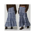 thumbnail image 2 of Komoo Women Vintage Plaid Printed Long Skirt Elastic Waist Tiered Ruffle A-Line Flowy Skirt, 2 of 7