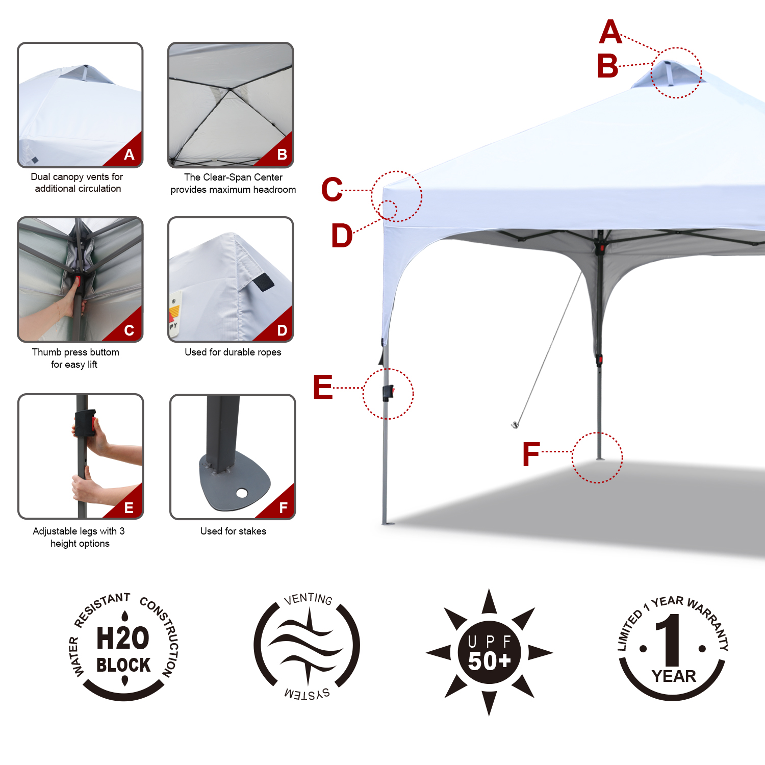ABCCANOPY 10x10 Pop Up Canopy Tent - Heavy Duty With Sandbags & Stakes (White)