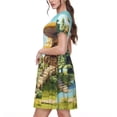 thumbnail image 2 of Disketp Cartoon Mushroom House para Vestido de Manga Corta para Mujeres, Vestidos de Verano para Mujeres, Casual y Holgado para la Playa, 2 of 6