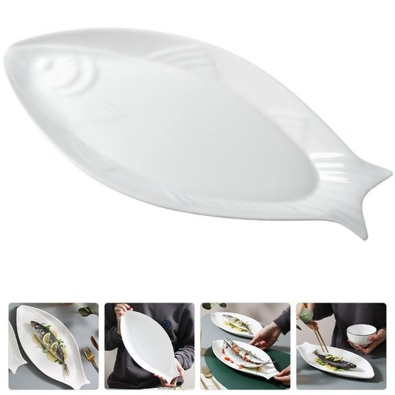 Amosfun Fish Plates Serving Ceramic White 1Pack