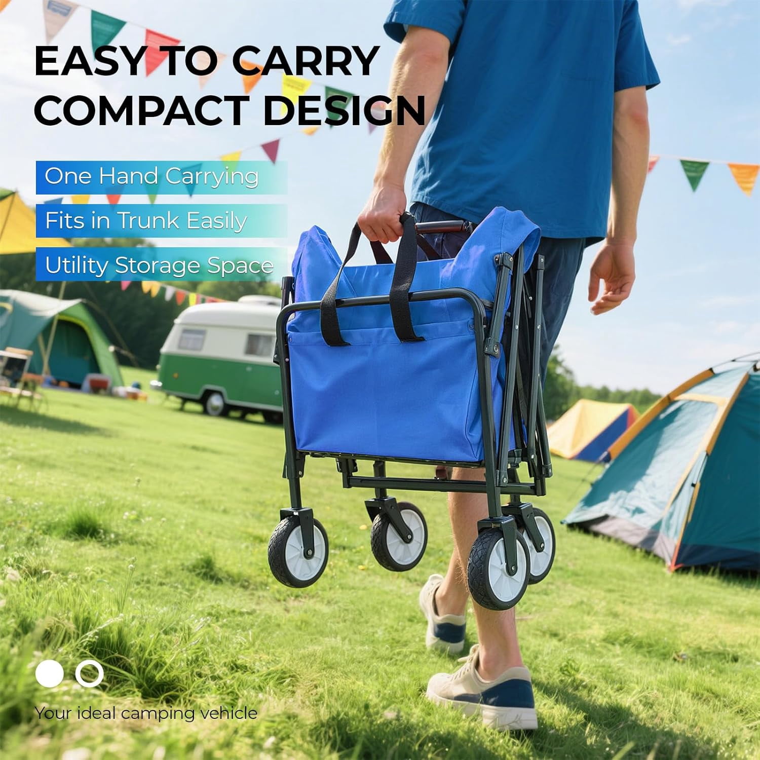 TLSUNNY Collapsible Wagon Cart with Wheels, Foldable Wagon Cart w/ Carry Bag, Lightweight Portable Shopping Cart, for Camping, Grocery, Garden, Sports