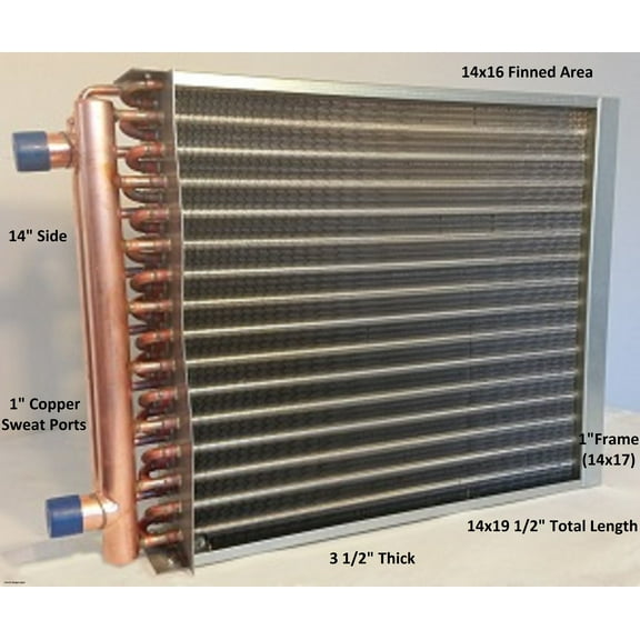 14x16 Water to Air Heat Exchanger 1" Copper Ports With Install Kit