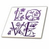 3dRose Love Floral Text Purple - Ceramic Tile, 12-inch