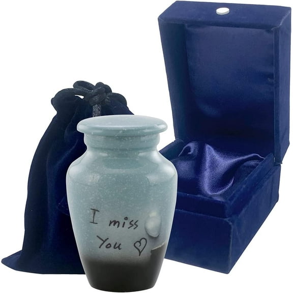 I Miss You Keepsake Urn - Miss You Mini Urn for Ashes - Pet Urn - Handcrafted Miniature Urn with Free Velvet Case & Bag (Keepsake)