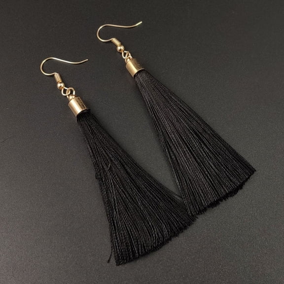 ERDOUY men's and women's suitable earrings, tassel earrings, ethnic style long style earrings, temperament earrings (black)