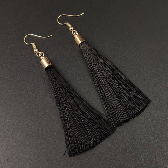 Nvzi Pendientes para hombre y adecuados, pendientes con borlas, pendientes largos de estilo étnico, pendientes de temperamento (negro)