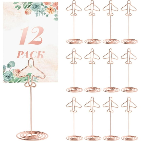 12PCS Table Number Holders Airplane Shape Place Card Holders Metal Name Card Holders Table Number Stands Table Photo Picture Holders