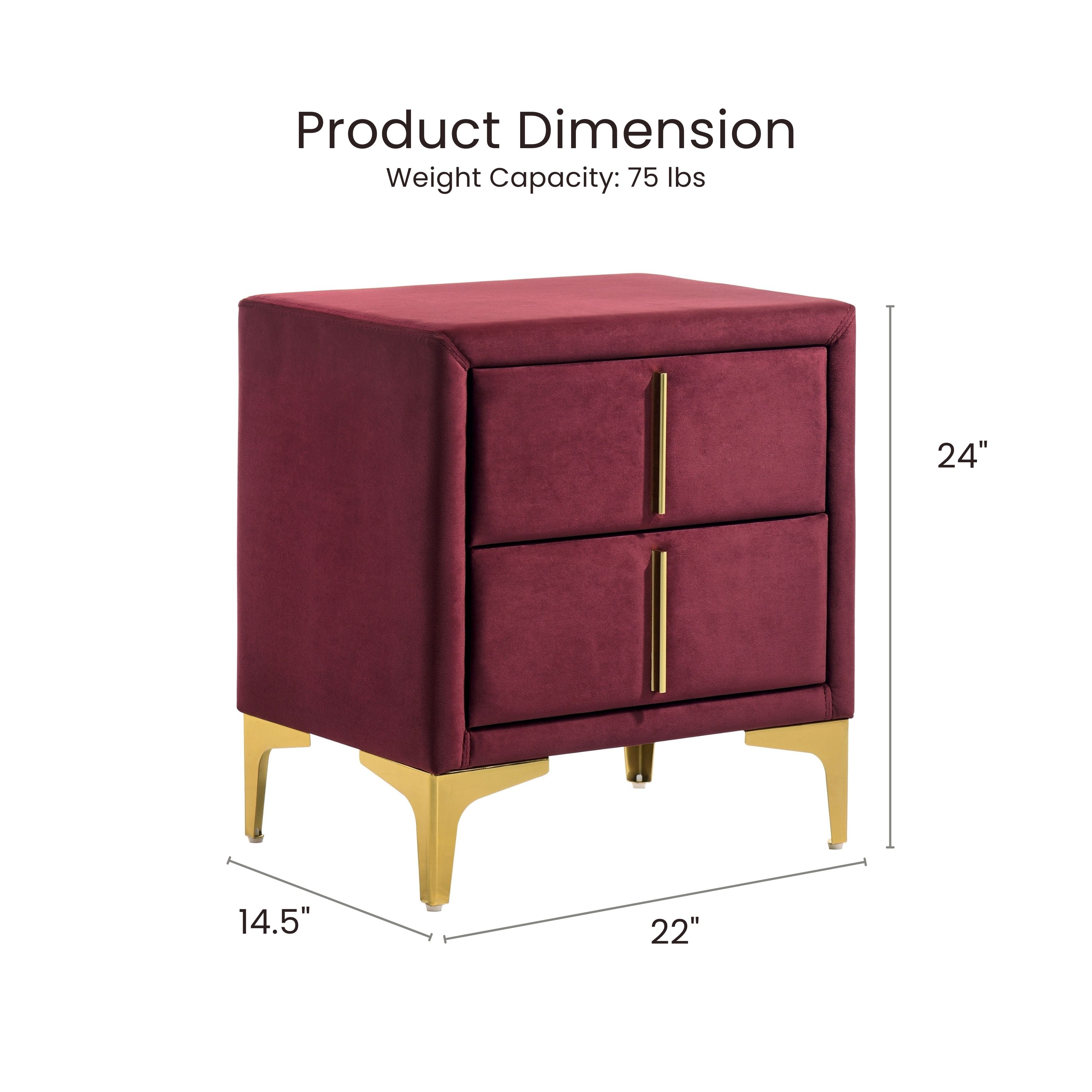 Furniture of America Gatsby Upholstered 2-Drawer Nightstand, Red