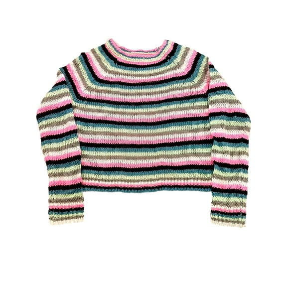 Junior Women's Blue Striped Combo Knit Sweater Casual Shirt M