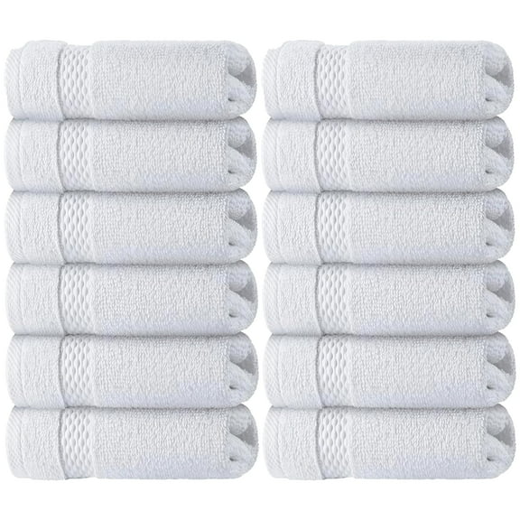 White Classic Luxury Cotton 12 Pc Washcloth Set, Hotel Style Small Bath Towel and Face Cloth 13x13, White Soft Plush Washcloth Pack of 12, Thick High Absorbent Wash Clothes, Bathroom Face Towels