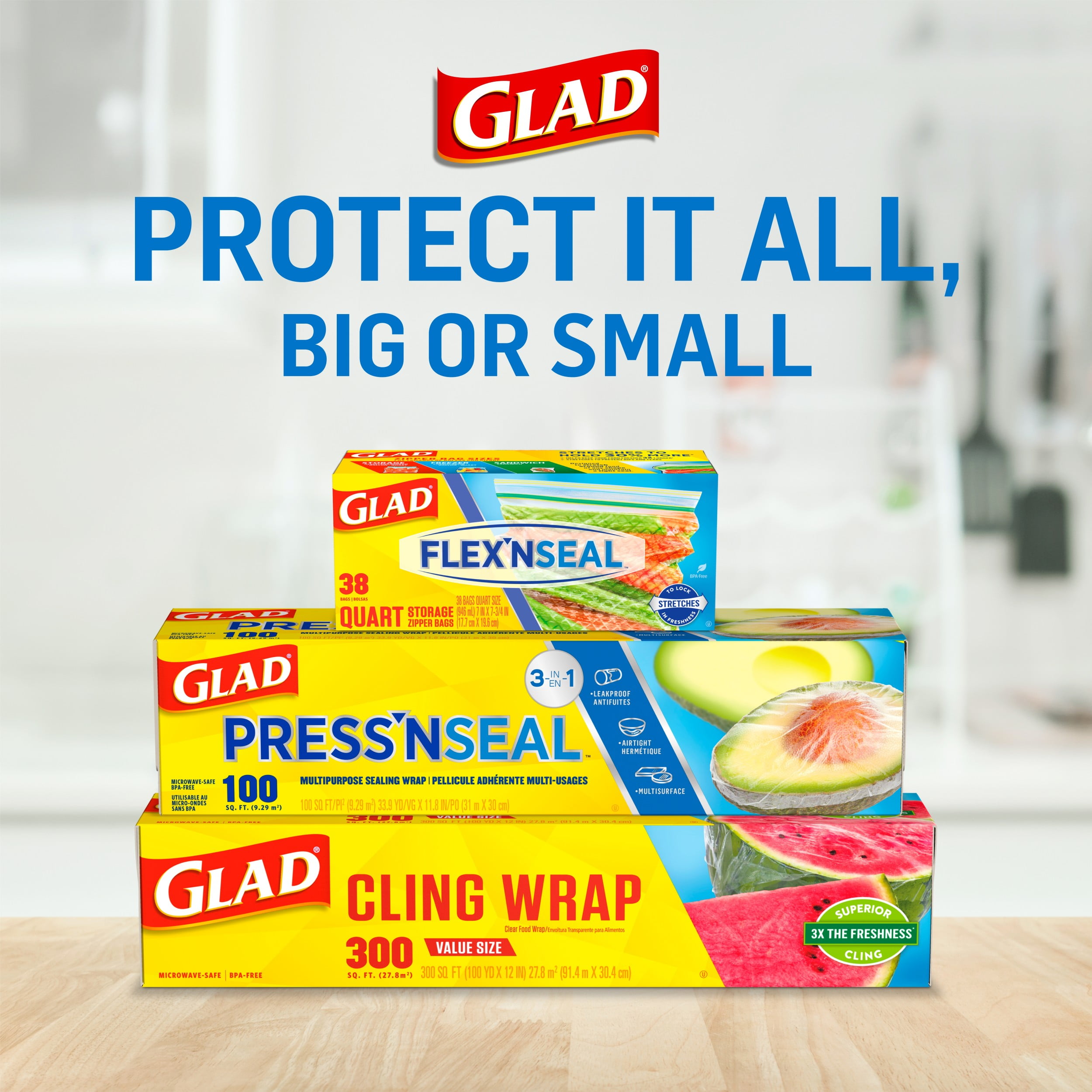 Glad Cling N Seal 2X Freshness Protection Plastic Food Wrap, 400 sq ft Roll