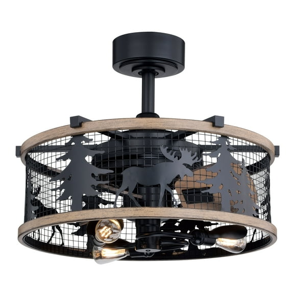 Vaxcel Kodiak Black and Burnished Teak Rustic Ceiling Fan with LED Light Kit and Remote Moose