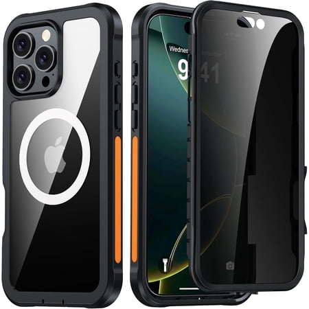 Ihsdkj for iPhone 16 Pro Case, with [Built-in Privacy Screen Protector] [Compatible with MagSafe], Anti-Peeping Magnetic Adsorption Full Body Double Protective Case for iPhone 16 Pro, Black