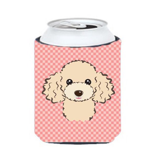 Checkerboard Pink Buff Poodle Can Or Bottle Hugger, 12 Oz.