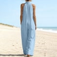 thumbnail image 3 of Beach Vacation Jumpsuits for Women Halter Neck Sleeveless Linen Rompers Summer Travel Wide Leg Jumpsuit Light Blue, 3XL, 3 of 7