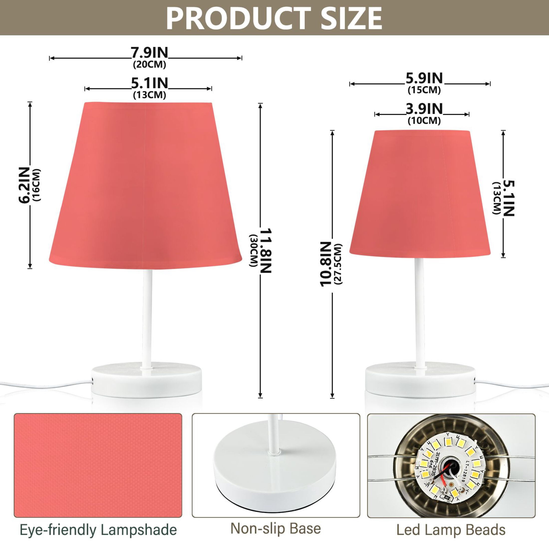 LED Desk Lamp Pastel Red Table Nightstand Lamps with 3 Color Temperatures for Home Bedroom Living Room Decor 8x12