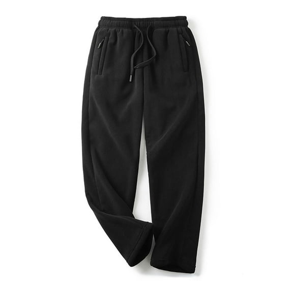 Fleece Sweatpants for Men with Zipper Pockets Straight Leg Pants Mens Casual Solid Color Drawstring Elastic Waisted Warm Loungewear Athletic Trousers
