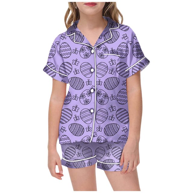 Icvfdpl Tenues d'Été pour Filles, Pyjamas Colorés Peints à la Main pour Pâques, Peuvent s'User au Quotidien, Classique 2-3 Ans