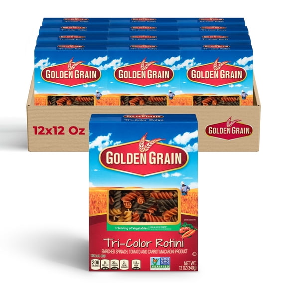 Golden Grain Tri-Colored Rotini Pasta, 12-Pack (12 oz Each) – Vibrant Spiral Pasta for Salads, Sauces & Casseroles