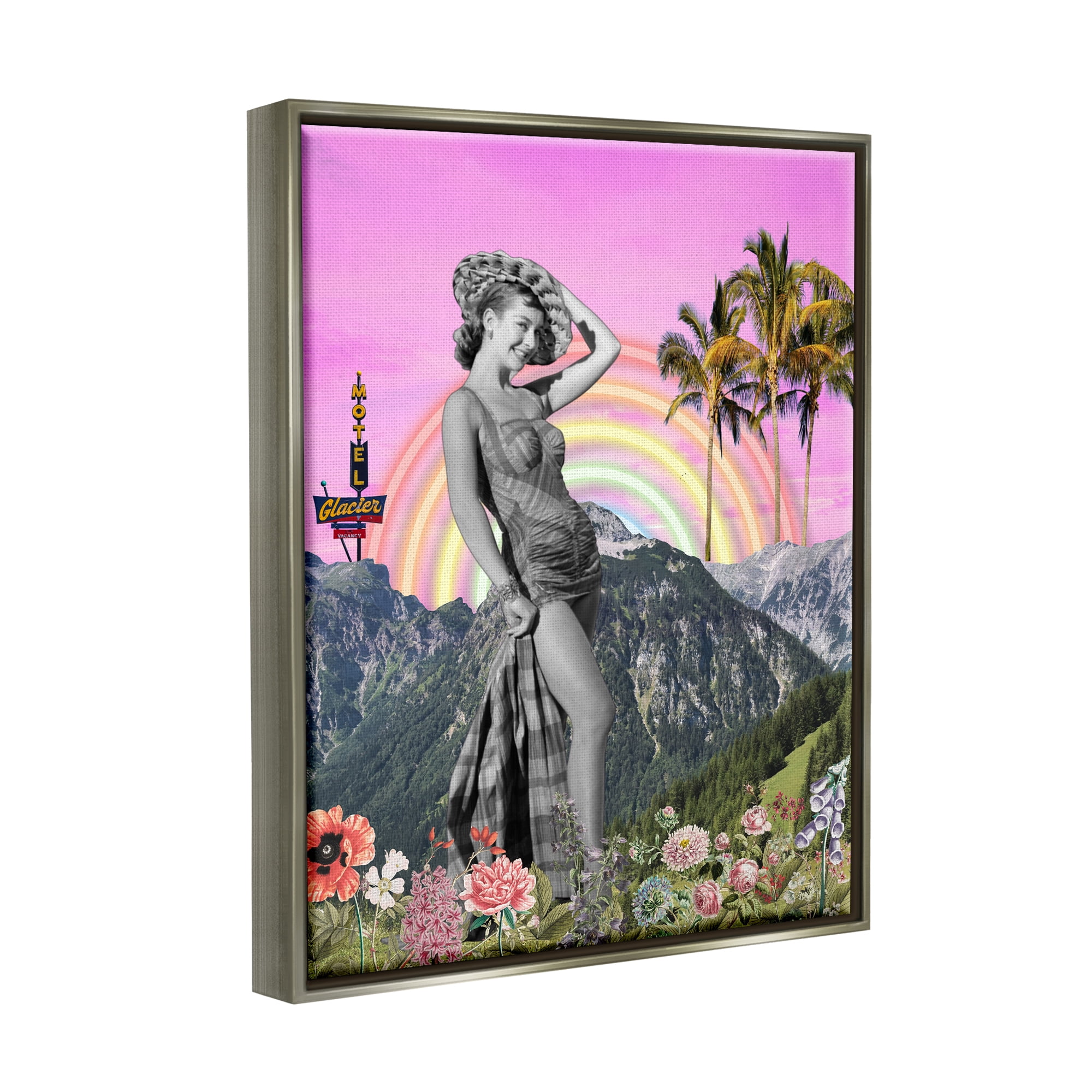 Stupell Industries Summer Woman & Flowers Botanical & Floral Painting Gray Floater Framed Canvas Art Print Wall Art, 25 x 31