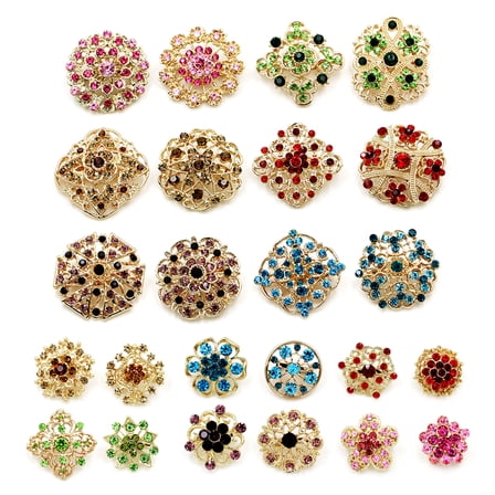 24pcs Floral Rhinestone Brooch Pins Set, Sparkling Flower Lapel Pins for Clothes & Bags