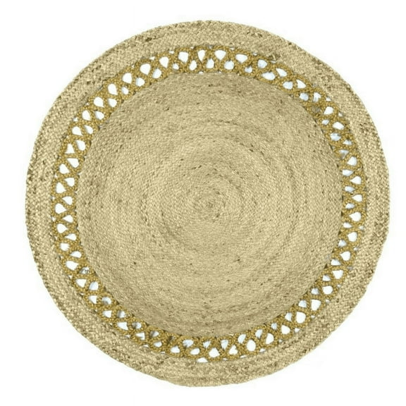 Jaipur Art And Craft Hand Braided Jute Round Area Rug Natural Fiber Living Room, Dining Room Carpet (3x3 Sq Ft)