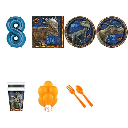 Jurassic World Fallen Kingdom Party Supplies Party Pack For 16 With Blue #8 Balloon