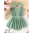 thumbnail image 3 of Bagilaanoe Newborn Baby Girl Rompers Dress Fly Sleeve Bodysuits + Headband 3M 6M 9M 12M 18M Infant Patchwork A-line Dresses, 3 of 9