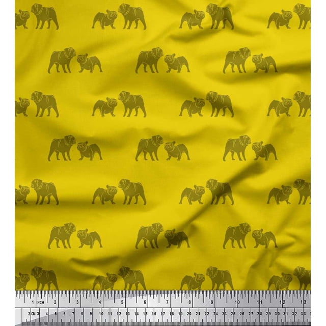 Soimoi Polyester Crepe Fabric Bull Dog Printed Craft Fabric by The Yard 52 Inch Wide