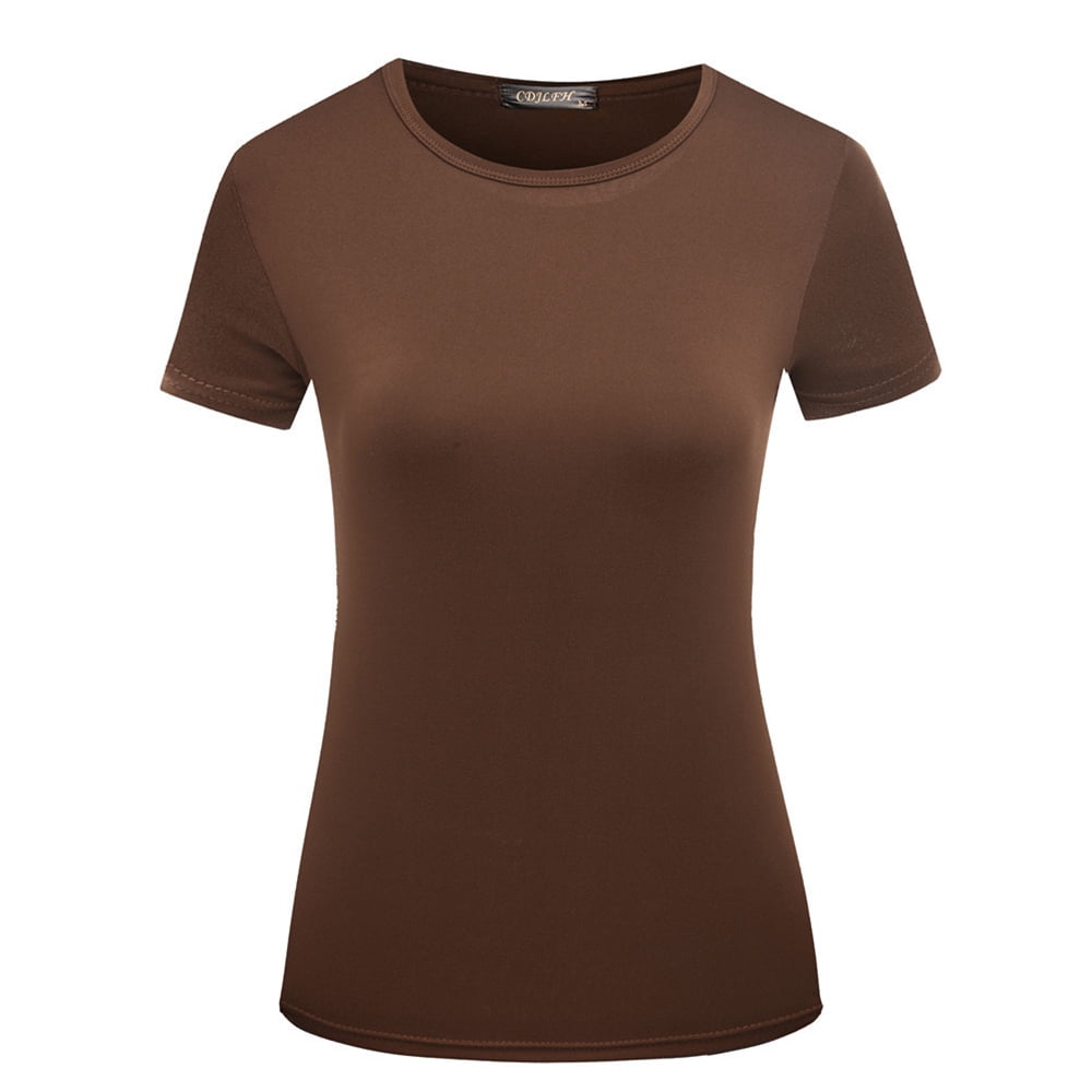 Rockwear Womens T-Shirt Size 10 Brown Crew Neck Short Sleeve Top