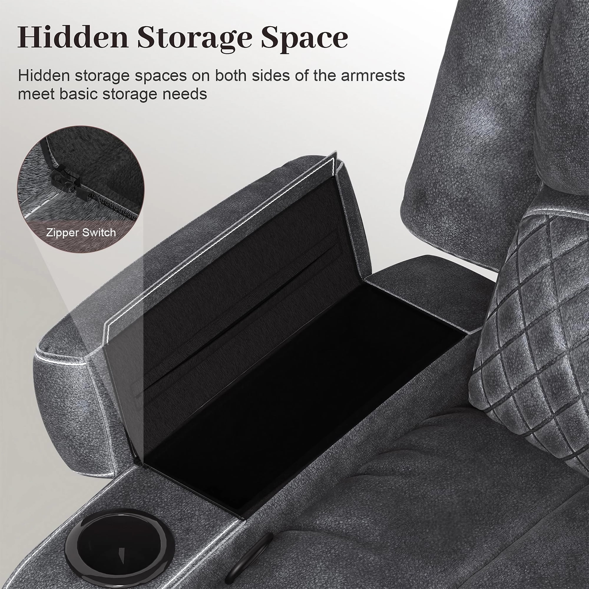 LOBERFVE Recliner for Adults, Oversize Manual Reclining Chairs with 2-Tier Cushions, Faux Leather Recliner Chairs with Hidden Storage Space, Living Room Recliner Chairs with Cup Holders, Gray