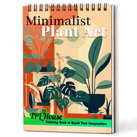 TPLHOUSE Minimalist Plant Art Coloring Book Spiral Bound for Adults A5 Wooden Cover 30 Relaxing Bohemian Coloring Pages of Natural Minimalist Style for Stress Relief and Relaxation