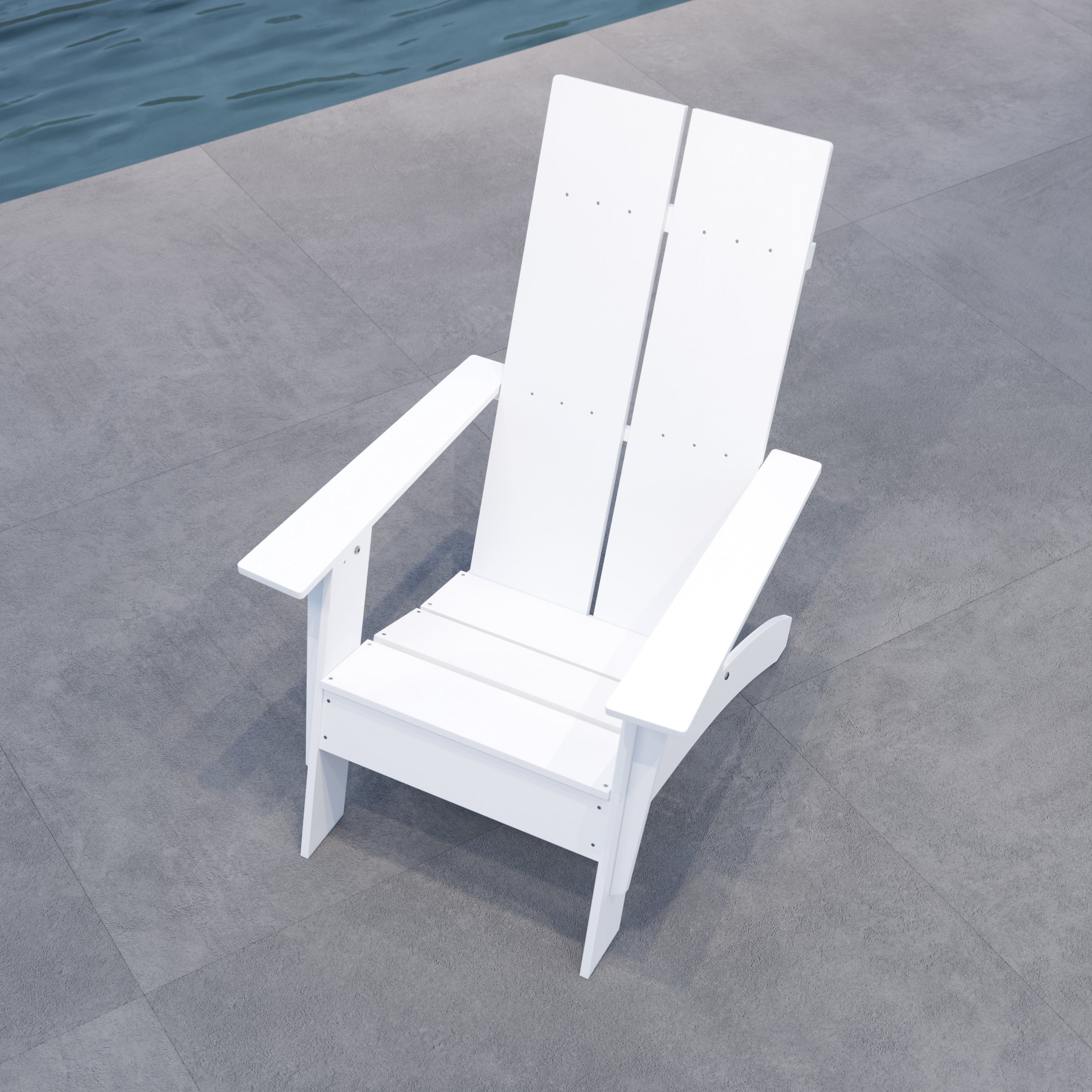 Merrick Lane Modern 2 Slat Back All-Weather Poly Resin Wood Adirondack Chair in White