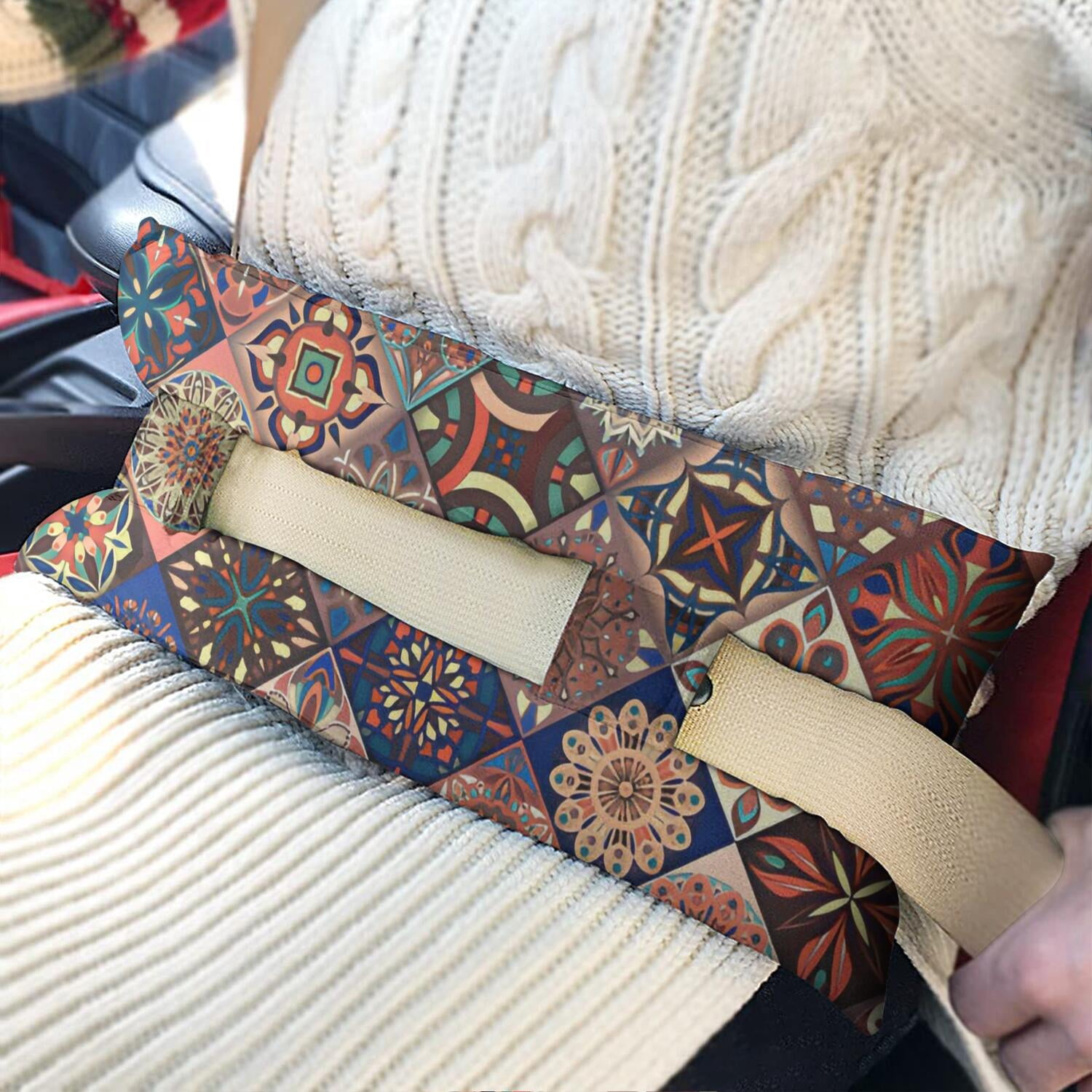 Boho Chic Seat Belt Pillow - Post Heart Surgery Cushion, Vintage Design, Double Straps