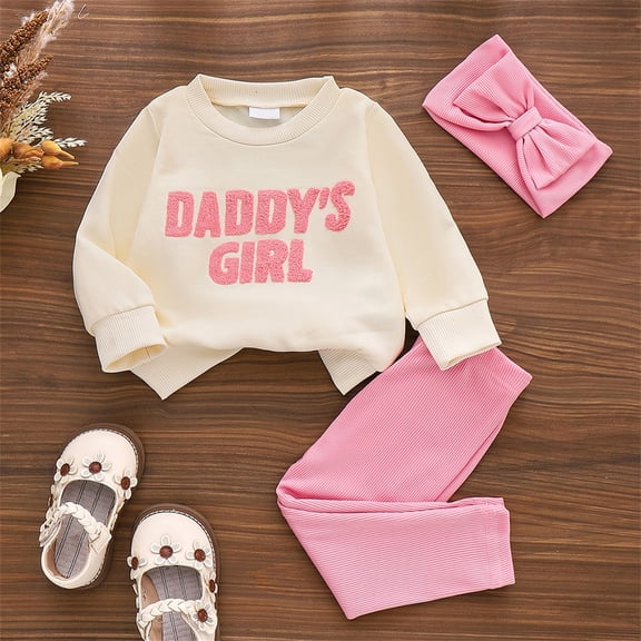YMNXA Kids Girls Outfits Long Sleeve Round Neck Letter Embroidery Top And Pants Comfortable Fashion Sets For Casual Daily Wear,Pink,9-12 Months