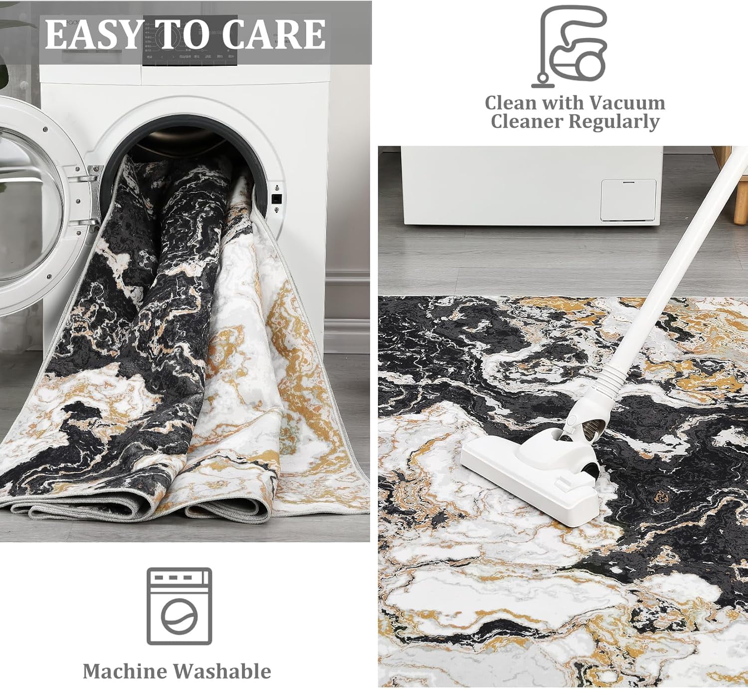 Homhougo 10x13 Washable Abstract Marble Area Rug, Soft Modern Non-Slip Luxury Carpet for Living Room, Bedroom, High Traffic Kitchen Entryway, Black