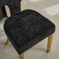 thumbnail image 3 of Hassch 2 Pack Chenille Upholstered Kitchen Side Chairs in Black, Modern Dining Chairs with Ergonomic Curved Backrest, Copper Nailhead Trim, Gold Stainless Steel Legs, 300lbs Load Capacity, 3 of 10