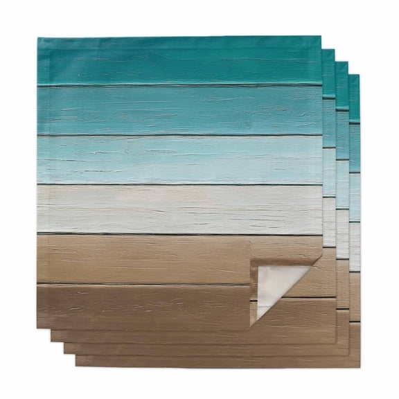 Teal Brown Cloth Napkins, Rustic Vintage Abstract Ombre Wooden Plank Washable and Reusable Dinner Napkins Set of 4, Table Napkin for Kitchen Party Birthday Wedding Hotel Housewarming 20"x20"