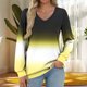 thumbnail image 1 of Heisall Womens Tops V-Neck Long Sleeve Loose Casual T-Shirts Gradient Color Fashion Blouse, 1 of 5