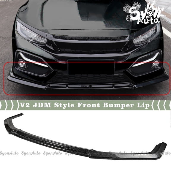 FITS 2016-2021 HONDA CIVIC HATCH & Si PAINTED CARBON-LOOK V2 JDM FRONT BUMPER LIP